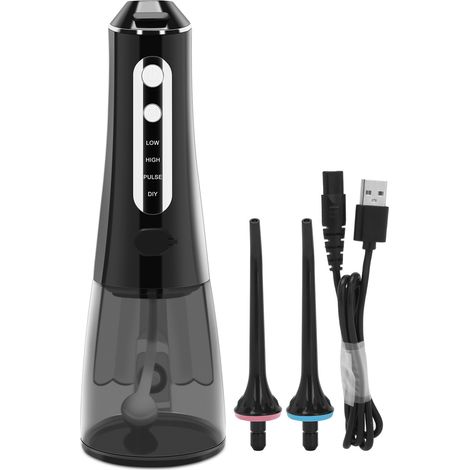 Irrigateur dentaire portable 300ML rechargeable noir nettoyeur automatique dents réservoir d'eau (1/5)