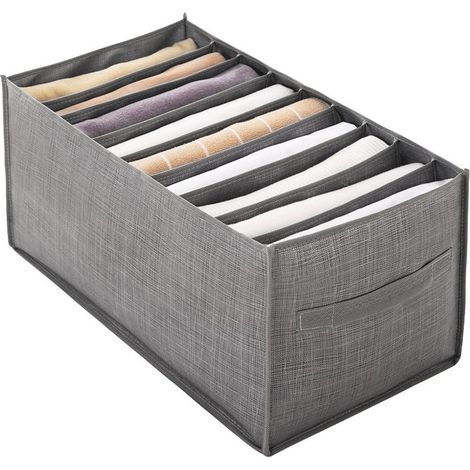 Six boîtes de rangement grises pour vêtements, comportant neuf grands compartiments peuvent être transportées par une poignée (1/5)