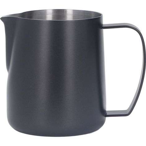 Brocca per montare il latte, beccuccio rinforzato in acciaio inox, tazza per montare il vapore, 450 ml, nera. (1/5)