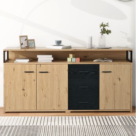 Credenza 150x35x75,9 cm in pannello di legno nero e marrone con contenitore - FLORAGRACE (1/5)