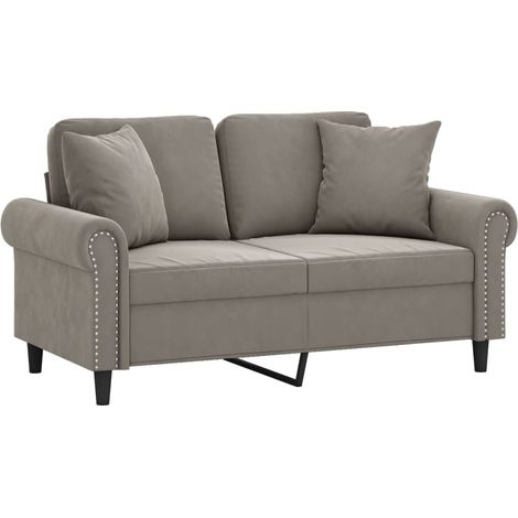 Sofá 2 plazas almohadas y cojines terciopelo gris claro 120 cm vidaXL (1/4)