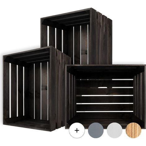 Caisse de Rangement Vintage en Bois Noir - 50 x 40 x 30 cm