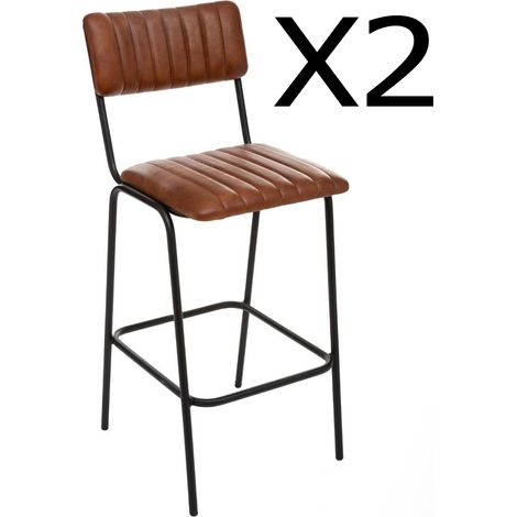 Lot de 2 chaises de bar en Cuir de buffle pleine fleur pigmentée cognac -PEGANE- (1/4)