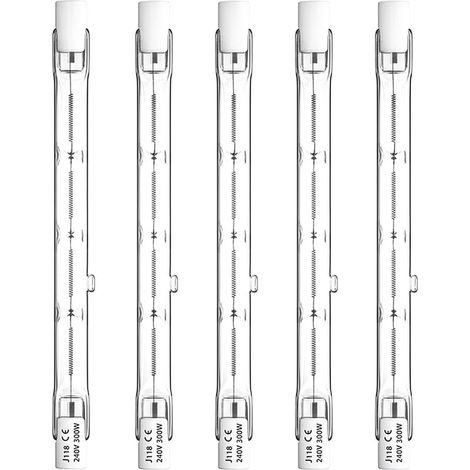 Dimmable R7S 118mm 300W Ampoule Halogène Crayon AC220-240V 5900lm J118 Projecteur Halogène Linéaire pour l’éclairage de paysage, sécurité, lampadaire (Lot de 5, Blanc Chaud 2800K) [Classe énergétique (1/5)