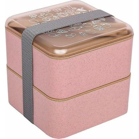 1.4L Bento Box Lunch Box 2 Niveaux Sans Bpa avec Couverts Réutilisables Japonais Lunch Box Micro-Ondes Congélateur Passe au Lave-Vaisselle Bento Lunch Box pour Enfants et Adultes (Rose) (1/5)