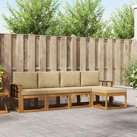 Outdoor-Sofagarnitur 5 pcs Natur und Beige Massivholz Akazie (1/5)