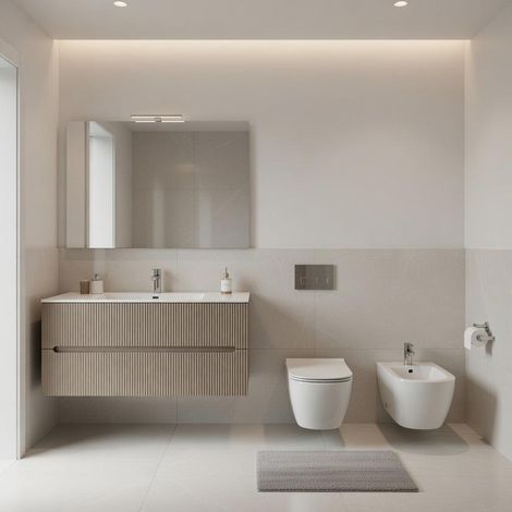 Composizione mobile bagno sospeso con cassetti cm 120 cannettato mod. STICK - Tortora Opaco (1/4)