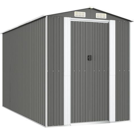 Caseta de jardín, caseta tipo cabina, caseta de almacenamiento para casa, caseta para exteriores, herramientas, resistente, transparente, 192 x 357 x 223 cm, acero galvanizado, gris, 020022257 (1/5)