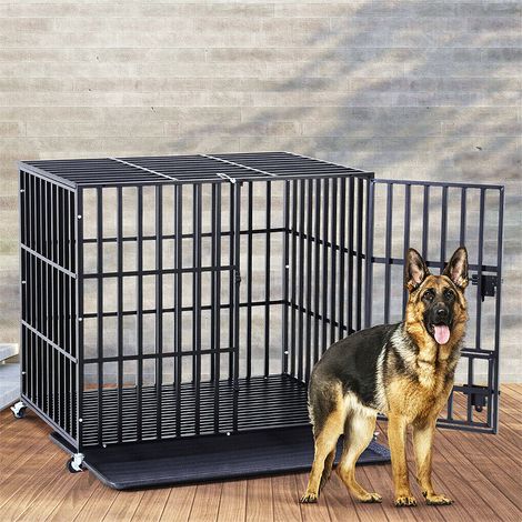 XXL Hundekäfig Hundebox groß Hunde Transportkäfig Schwerlast Hundetransportbox Metall mit 3 Türen, 4 Rollen und Bodenschale