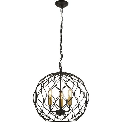 Searchlight FINESSE - Luminaire suspendu rond à 3 ampoules à cage - noir avec douilles dorées (1/3)