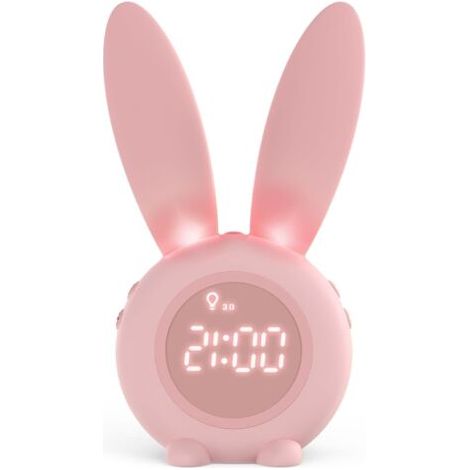 Réveil Matin à Induction en Forme de Lapin Mignon, Intelligent Réglage Automatique Lumière de Respiration, Affichage Temps/Date/Température, Contrôle Vocal ou Tremblement (1/5)