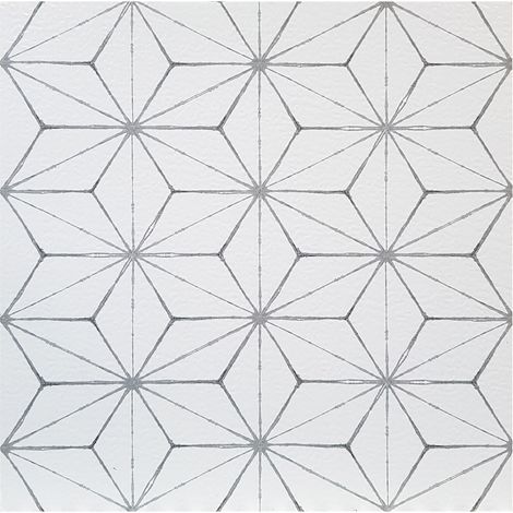 FloorPops Kikko Pack of 10 Peel & Stick Vinyl Floor Tiles White Grey Pattern (1/4)