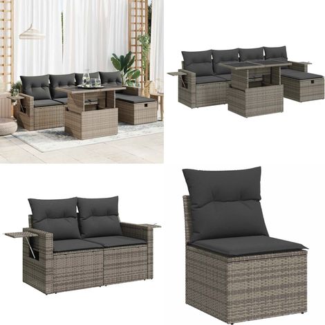 vidaXL Salon de jardin 6 pcs avec coussins gris résine tressée (1/5)