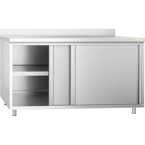Meuble bas inox 1800x600 mm adossé PREMIUM - GOLDINOX (1/4)
