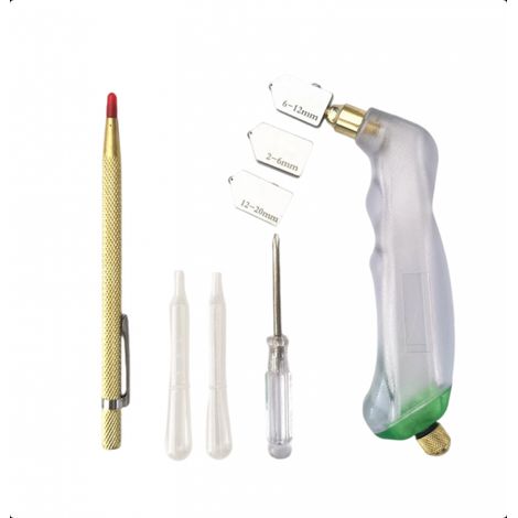 Lot de 7 Ensemble de coupe verres 2 mm 20 mm, poignée pistolet et poignée ergonomique, outils de coupe de verre en alliage avec compte gouttes d'huile, kit combiné, outils de coupe de verre