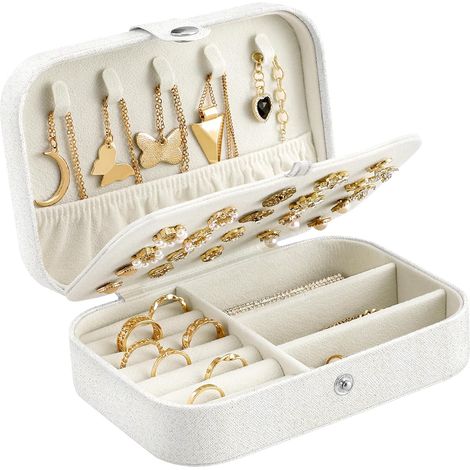 Petit coffret à bijoux de voyage pour colliers, bagues, bracelets et boucles d'oreilles. Coffret cadeau en similicuir PU de haute qualité pour filles. (1/5)