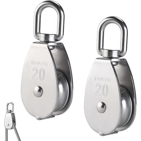 Poulie Simple - Lot de 2 - Acier Inoxydable 304 - Levage 75kg - Intérieur Extérieur - 20mm (1/5)