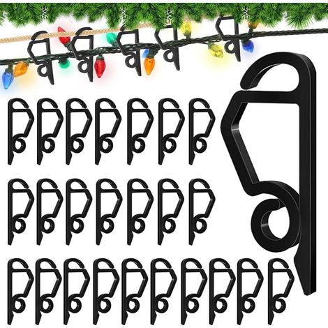 Packung mit 120 Kunststoff-Weihnachtsbeleuchtungsclips – Mini-Dachrinnenhaken für den Außenbereich – Für Weihnachtsbeleuchtung im Freien – Schwarz