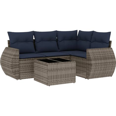 Maison Exclusive - 5-teiliges Gartensofa-Set mit Kissen, grau, Po