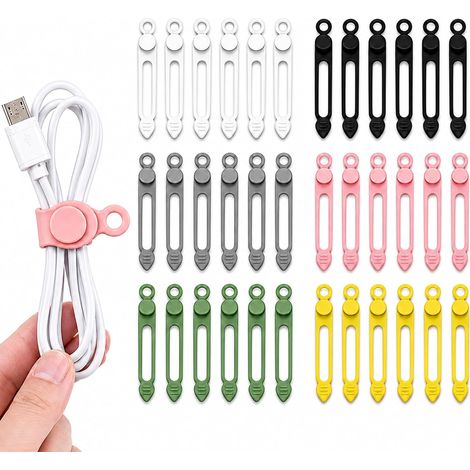 36 PCS Organisateur de Câbles de Données, Rangement en Silicone Réutilisable pour Ecouteurs et Chargeurs, Gestion de Fils Bureau Maison Voyage, Attaches Flexibles Multicolores Sans Emmêlement (1/5)