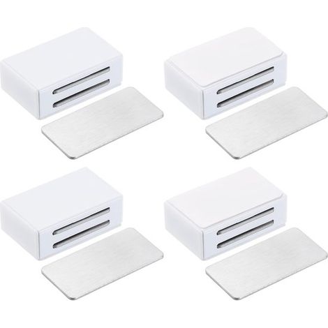 Ensemble de 4 verrous magnétiques autocollants pour portes. Verrou magnétique robuste avec loquet coulissant en acier inoxydable. Sécurise les portes de placards et les vis. (1/5)