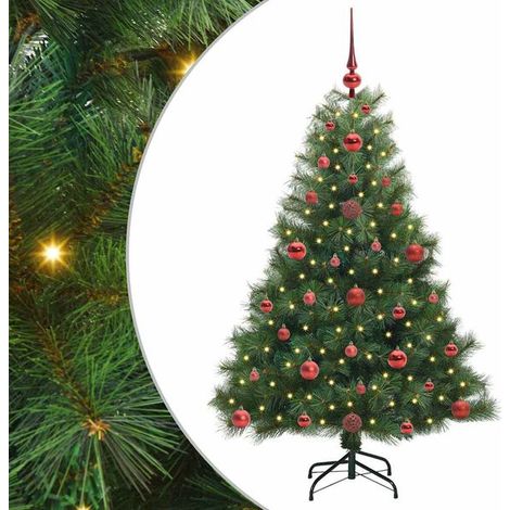 Sapin de Noël artificiel avec 150 lumières LED, vert, 120 cm, en PE et PVC. (1/5)