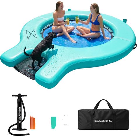 Muelle flotante inflable, 300 cm, apto para 3-4 personas, tejido de PVC, portavasos incluidos, construcción robusta. (1/5)