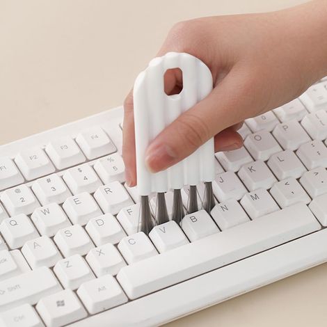 Juego de 3 cepillos de limpieza para teclado – Cepillo plegable con ranuras – Cerdas suaves para uso en ordenador, oficina y hogar (blanco) (1/5)