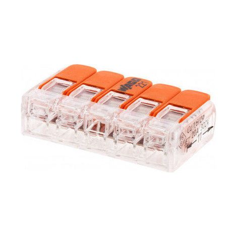 Pacco da 3 morsetti di connessione rapida con leva WAGO 5 ingressi per filo morbido e rigido - S221