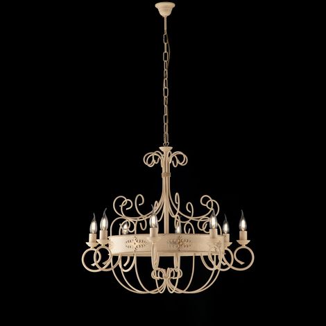 Lampadario Rustico Baltimora Metallo Avorio Oro 8 Luci E14 (1/2)