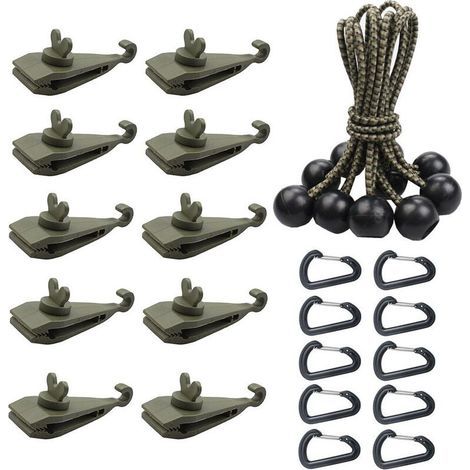 10 Pièces Cordons Élastiques avec Boules, Tendeur Boule pour Bâche, Tente, Camping, Pavillon, Rideaux Harnais d’Extension(10 clips + 10 cordes + 10 boutons en plastique) (1/5)
