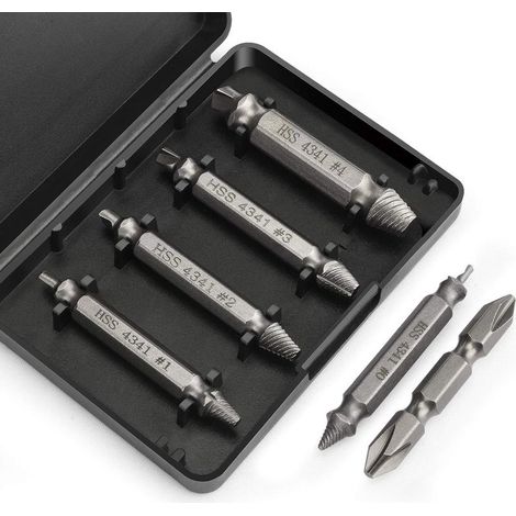 Extracteur de vis professionnel : kit de 4 extracteurs de vis en acier HSS pour vis endommagées (extracteur de vis, tournevis) (1/5)