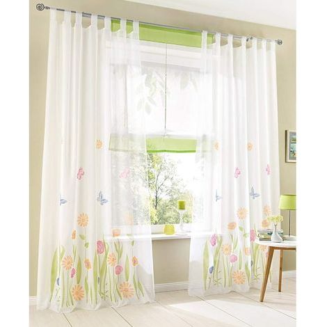Lot de 2 Rideaux Transparents avec Passants - Voilage imprimé Floral - Traitement de fenêtre pour Chambre à Coucher, Salon, Chambre d'enfant, Balcon, Vert, 150x225cm (1/2)