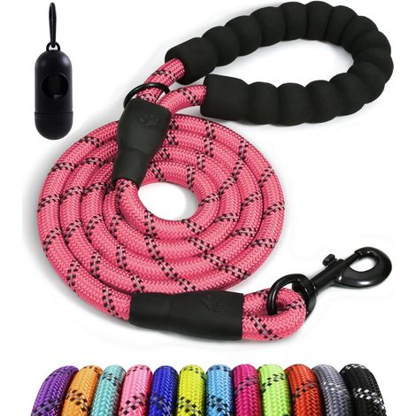 Laisse ronde classique, best-seller, poignée confortable, réfléchissante pour une utilisation nocturne, collier/laisse de sécurité pour chien, rose, 1,8 m. (1/5)