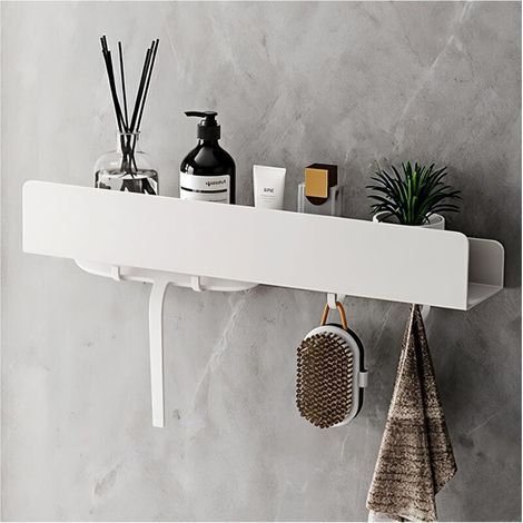 Étagère de douche sans perçage, à coller au lieu de percer, étagère de salle de bain, en acier inoxydable, à suspendre, avec crochets de suspension, support de shampoing, 40 cm (1/5)