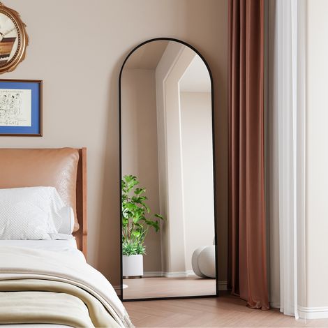 Miroirs pleine longueur 162 x 53 cm, miroir de sol sur pied,Miroir Complet arqué,Miroir de Sol, Grand Miroir sur Pied bombé,Debout ou Appuyé Contre,cadre noir arc,pour chambre à coucher, salon, entrée (1/5)