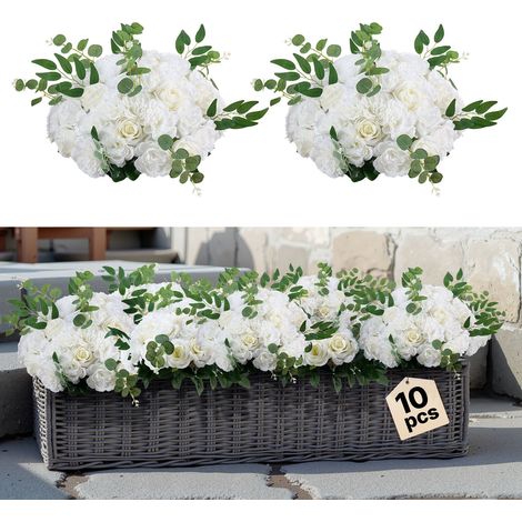 Boules de Fleurs Artificielles Lot de 10 Diamètre Max 45 cm Compositions Roses Blanches Artificielles, Fausses Fleurs Décoratives pour Centres de Table, Mariages, Saint-Valentin, Déco Intérieur (1/5)