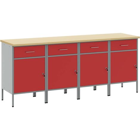 Mobile da lavoro 4 pz Rosso e Grigio 200 x 55 x 85 cm vidaXL (1/4)