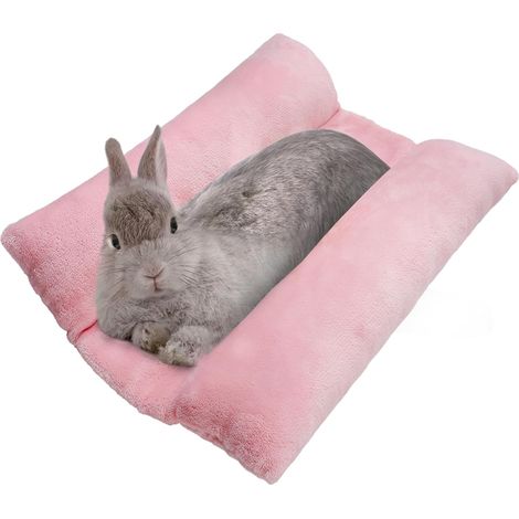 Kaninchenbett, 15,7 x 14 Zoll, gepolsterte und weiche Kaninchenwiege, Plüschkissen mit Baumwoll-Liegekissen, kleine Haustiermatte, geeignet zum Schlafen im Käfig, rosa.