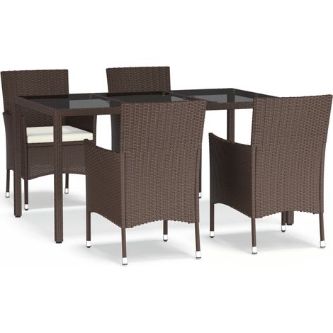 vidaXL 5 Piece Garden Dining Set with Cushions Brown Poly Rattan (1/4)