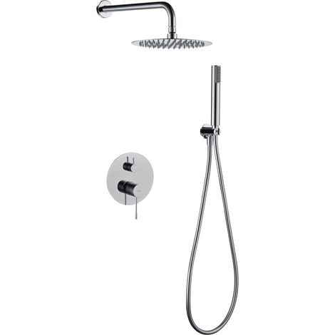 Ensemble de douche mural encastré WAVE mitigeur - Tête de douche murale Chromé BrillantChroméNickel brosséNoir matOr rose brosséCanon de fusilOr bros