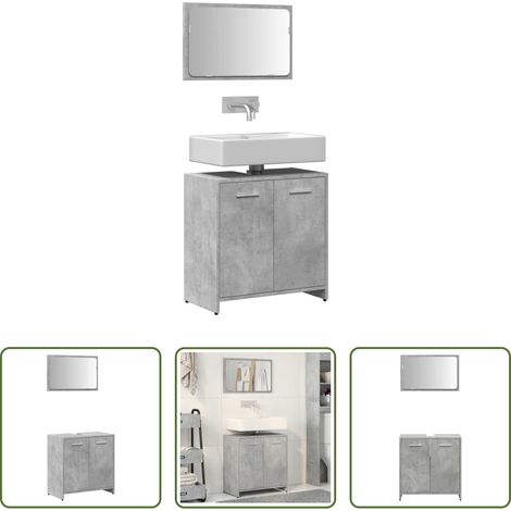 vidaXL Rangement salle de bain - Armoire de bain avec miroir gris béton bois d'ingénierie (1/5)