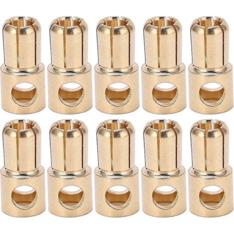 Lot de 10 fiches bananes mâles plaquées or de 6 mm pour batteries, contrôleurs et moteurs de modèles réduits radiocommandés. (1/4)