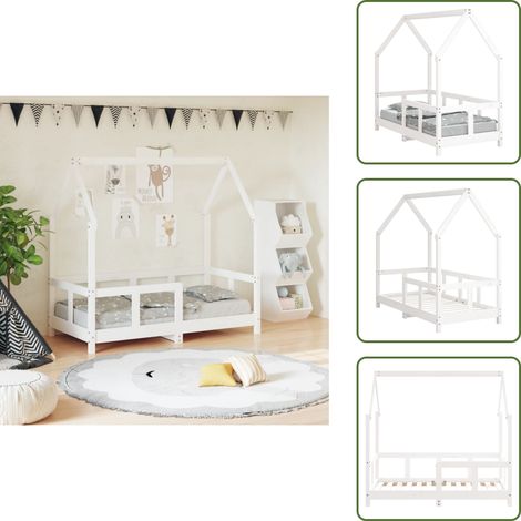The Living Store Cadre de lit pour enfant blanc 70x140 cm bois de pin massif - Lit Bébé - Lit Enfant - Mobilier Enfant - Lit Design Enfant - Cadre Lit Enfant (1/5)