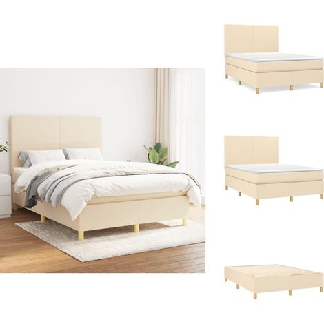 Boxspringbett mit Matratze Creme 140x190 cm Stoff - Boxspringbett - Doppelbett - Cremefarbenes Bett - Betten Mit Kopfteil - Federkernmatratze (1/5)