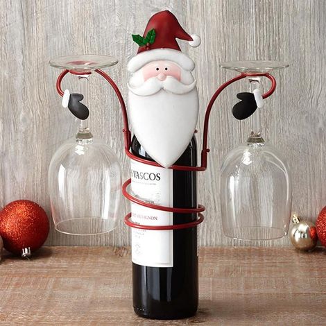 Support Bouteille Vin - Support Verres - Design Bonhomme De Neige - Pour Décoration Intérieure Noël - 1 Bouteille + 2 Verres (1/3)