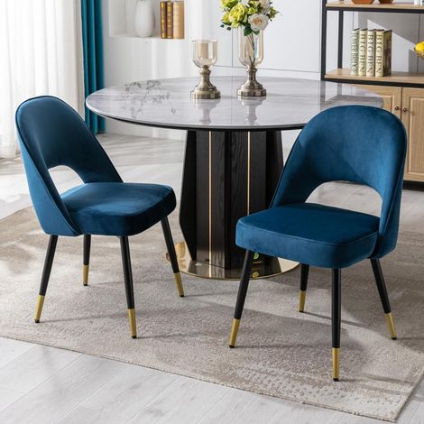 Esszimmerstühle 2er Set Samt Blau mit Metallbeinen, gepolstert, modern (1/5)