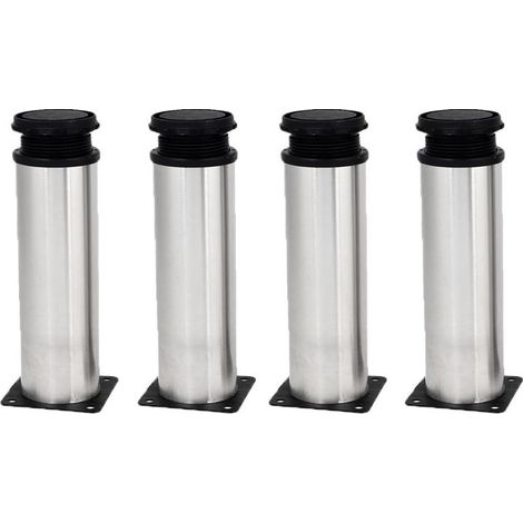 Lot de 4 pieds réglables en acier inoxydable avec finition brossée pour canapé, lit, armoire, bureau, table (1/4)