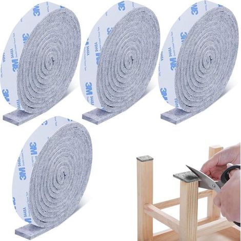 Deslizadores para muebles，4 rollos de fieltro autoadhesivo，100 x 2 cm，fieltro autoadhesivo para manualidades，protección de suelos，gris (1/2)