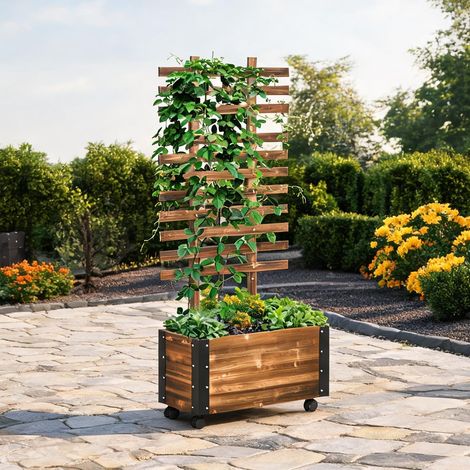 Potager surélevé avec treillis en bois massif traité 65X31X147 cm (1/5)